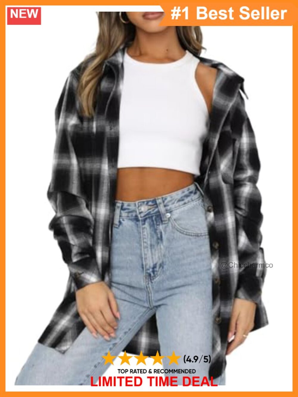 Lacozy Womens Buffalo Plaid Flannel Shirt Button Down Tunic Top